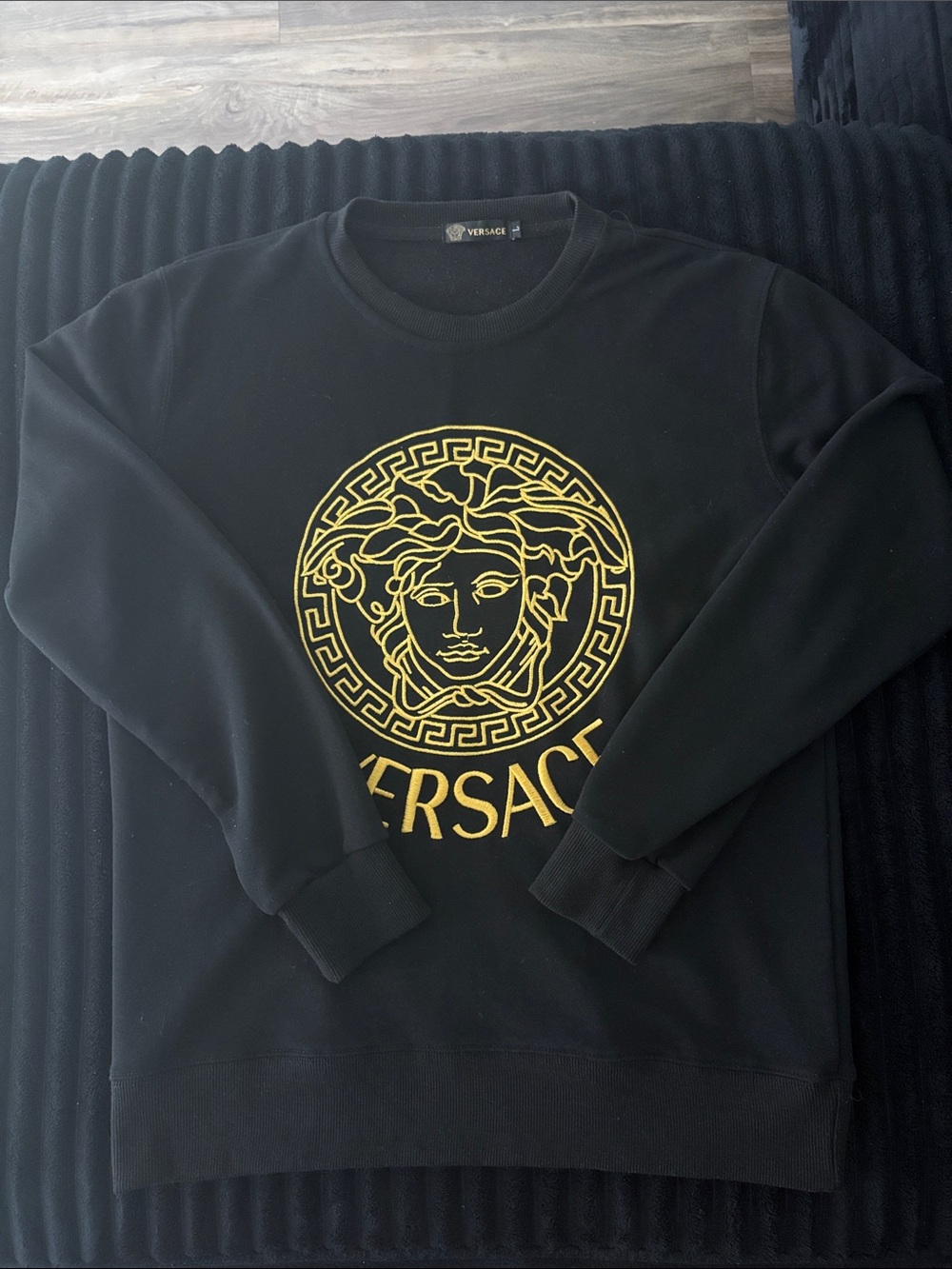 Versace Black Crewneck Sweatshirt with Gold Medusa Emblem
